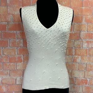 White House Black Market Beaded Sleeveless Silk Blend Sweater